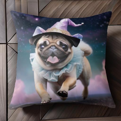 帽子 パグ コスチューム クッションカバー 45×45cm アニマル柄 おしゃれ 可愛い クッション本体付き 正方形