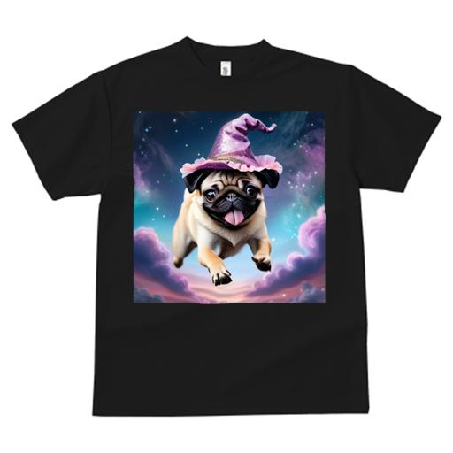 Tシャツ メンズ キッズ 犬ファン 半袖 春夏 プリント カジュアル かわいい 人間用 フィットネス 魔法使いの帽子 パグ 雲 星