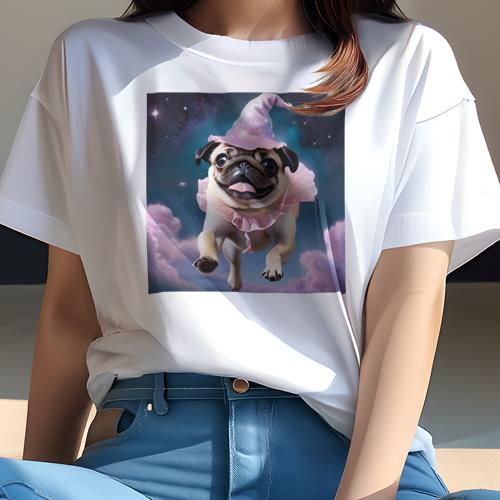 Tシャツ レディース 犬ファン 半袖 春夏 プリント カジュアル かわいい 人間用 フィットネス 帽子 パグ 星 雲 Tシャツ レディース 犬ファン 半袖 春夏 プリント カジュアル かわいい 人間用 フィットネス 帽子 パグ 星 雲