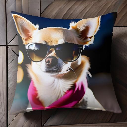 サングラス チワワ スカーフ クッションカバー 45×45cm アニマル柄 おしゃれ 可愛い クッション本体付..