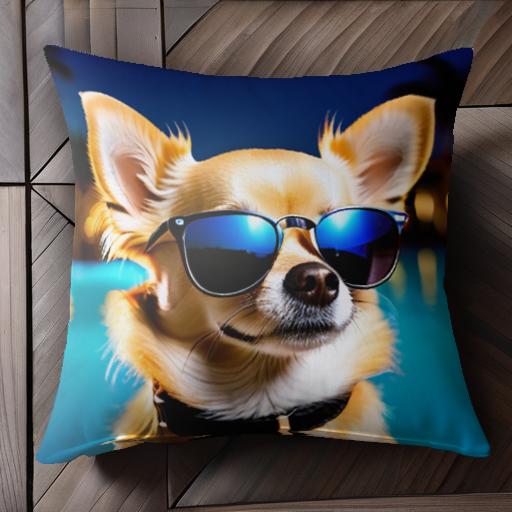 サングラス チワワ プール クッションカバー 45×45cm アニマル柄 おしゃれ 可愛い クッション本体付き ..