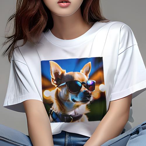 Tシャツ レディース 犬ファン 半袖 春夏 プリント カジュアル かわいい 人間用 フィットネス サングラ..