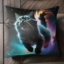 宇宙 猫 スペース 銀河 星 クッションカバー 45×45cm アニマル柄 おしゃれ 可愛い クッション本体付き 正方形