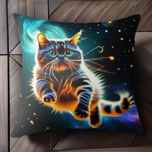 宇宙 星雲 猫 クッションカバー 45×45cm アニマル柄 おしゃれ 可愛い クッション本体付き 正方形