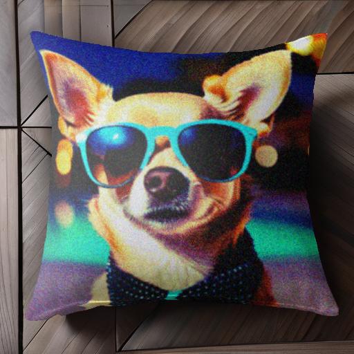 サングラス チワワ ドット柄シャツ クッションカバー 45×45cm アニマル柄 おしゃれ 可愛い クッション本体付き 正方形