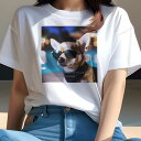 Tシャツ レディース 犬ファン 半袖 春夏 プリント カジュアル かわいい 人間用 フィットネス サングラス チワワ(4)