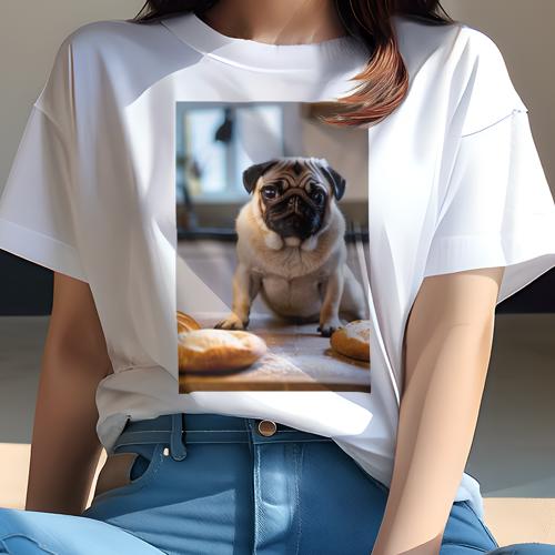 Tシャツ レディース 犬ファン 半袖 春夏 プリント カジュアル かわいい 人間用 フィットネス パン パグ..