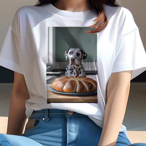 Tシャツ レディース 犬ファン 半袖 春夏 プリント カジュアル かわいい 人間用 フィットネス パン ダルメシアン キッチン Tシャツ レディース 犬ファン 半袖 春夏 プリント カジュアル かわいい 人間用 フィットネス パン ダルメシアン キッチン