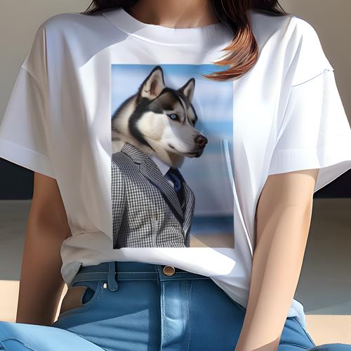 Tシャツ レディース 犬ファン 半袖 春夏 プリント カジュアル かわいい 人間用 フィットネス スーツ シベリアンハスキー ネクタイ Tシャツ レディース 犬ファン 半袖 春夏 プリント カジュアル かわいい 人間用 フィットネス スーツ シベリアンハスキー ネクタイ