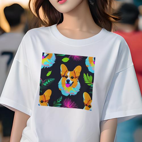 Tシャツ レディース 犬ファン 半袖 春夏 プリント カジュアル かわいい 人間用 フィットネス 葉 コーギ..