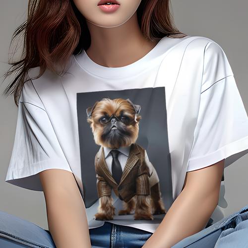 Tシャツ レディース 犬ファン 半袖 春夏 プリント カジュアル かわいい 人間用 フィットネス スーツ ブリュッセルグリフォン ネクタイ ジャケット