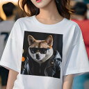Tシャツ レディース 犬ファン 半袖 春夏 プリント カジュアル かわいい 人間用 フィットネス サングラス 柴犬 革ジャン ジャケット ファッション(4)