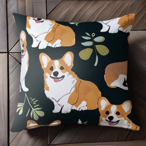 植物 コーギー クッションカバー 45×45cm アニマル柄 おしゃれ 可愛い クッション本体付き 正方形