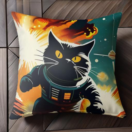 宇宙 猫 スペースキャット 宇宙服 爆発 クッションカバー 45×45cm アニマル柄 おしゃれ 可愛い クッシ..