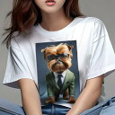 Tシャツ レディース 犬ファン 半袖 春夏 プリント カジュアル かわいい 人間用 フィットネス スーツ ブリュッセルグリフォン ネクタイ メガネ(4)