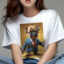 Tシャツ レディース 犬ファン 半袖 春夏 プリント カジュアル かわいい 人間用 フィットネス スーツ ブリュッセルグリフォン ネクタイ(4)