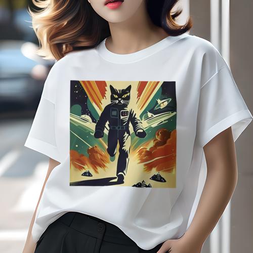 Tシャツ レディース 犬ファン 半袖 春夏 プリント カジュアル かわいい 人間用 フィットネス 宇宙 スペース レトロ SF 宇宙船