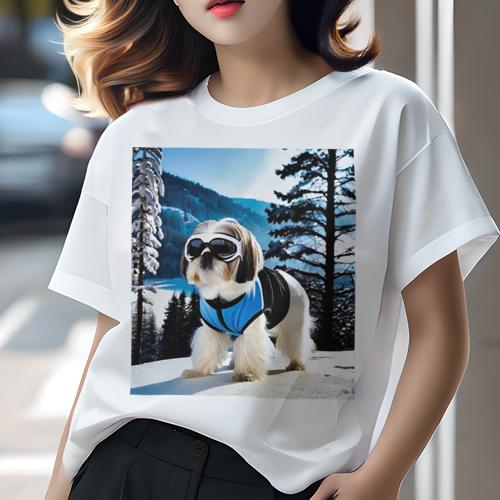 Tシャツ レディース 犬ファン 半袖 春夏 プリント カジュアル かわいい 人間用 フィットネス スキー シーズー 冬 雪 山 Tシャツ レディース 犬ファン 半袖 春夏 プリント カジュアル かわいい 人間用 フィットネス スキー シーズー 冬 雪 山