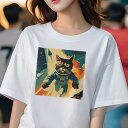 Tシャツ レディース 犬ファン 半袖 春夏 プリント カジュアル かわいい 人間用 フィットネス 宇宙 ロケット 宇宙飛行士 スペースキャット SF(4)