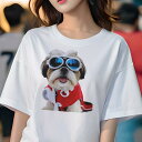 Tシャツ レディース 犬ファン 半袖 春夏 プリント カジュアル かわいい 人間用 フィットネス ゴーグル シーズー 犬用ウェア(4)