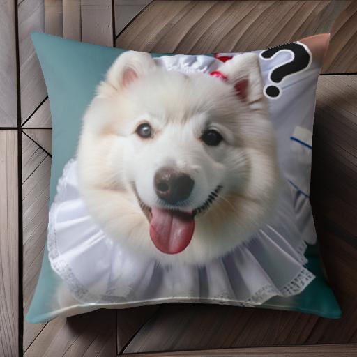 コスチューム サモエド フリル クッションカバー 45×45cm アニマル柄 おしゃれ 可愛い クッション本体付き 正方形