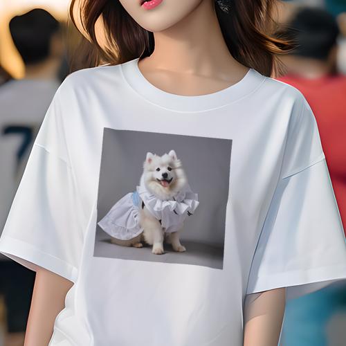 Tシャツ レディース 犬ファン 半袖 春夏 プリント カジュアル かわいい 人間用 フィットネス ドレス サモエド フリル Tシャツ レディース 犬ファン 半袖 春夏 プリント カジュアル かわいい 人間用 フィットネス ドレス サモエド フリル