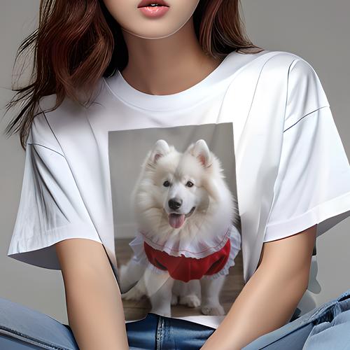Tシャツ レディース 犬ファン 半袖 春夏 プリント カジュアル かわいい 人間用 フィットネス 犬服 サモエド