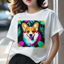Tシャツ レディース 犬ファン 半袖 春夏 プリント カジュアル かわいい 人間用 フィットネス 花柄 コーギー 葉(4)