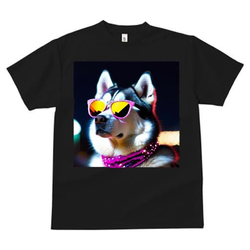 Tシャツ レディース 犬ファン 半袖 春夏 プリント カジュアル かわいい 人間用 フィットネス サングラス シベリアンハスキー ネオン