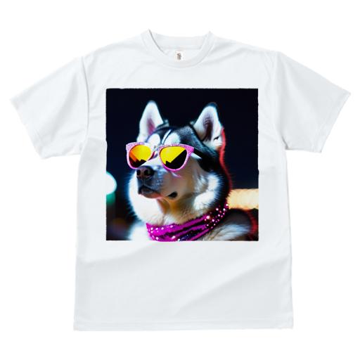 Tシャツ レディース 犬ファン 半袖 春夏 プリント カジュアル かわいい 人間用 フィットネス サングラス シベリアンハスキー ネオン