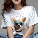 Tシャツ レディース 犬ファン 半袖 春夏 プリント カジュアル かわいい 人間用 フィットネス サングラス チワワ(4)