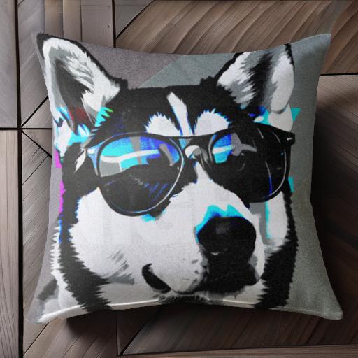 サングラス ハスキー クッションカバー 45×45cm アニマル柄 おしゃれ 可愛い クッション本体付き 正方形