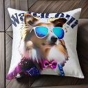 サングラス シェットランドシープドッグ 蝶ネクタイ ジャケット クッションカバー 45×45cm アニマル柄 おしゃれ 可愛い クッション本体付き 正方形