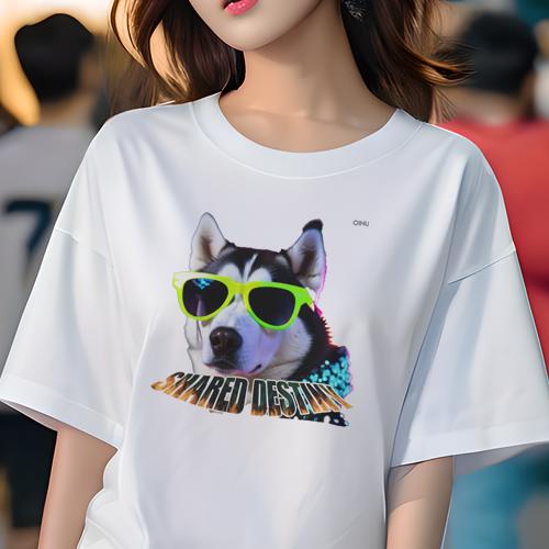 Tシャツ レディース 犬ファン 半袖 春夏 プリント カジュアル かわいい 人間用 フィットネス サングラス シベリアンハスキー