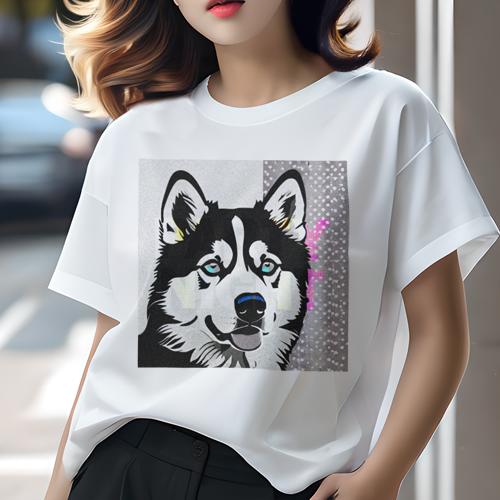 Tシャツ レディース 犬ファン 半袖 春夏 プリント カジュアル かわいい 人間用 フィットネス シベリアンハスキー