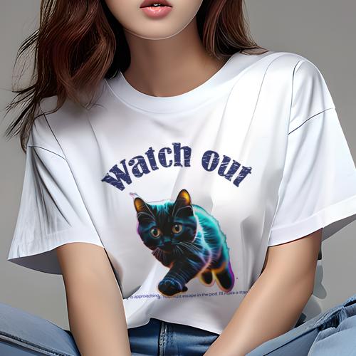 Tシャツ レディース 犬ファン 半袖 春夏 プリント カジュアル かわいい 人間用 フィットネス 猫 Watch Out Tシャツ レディース 犬ファン 半袖 春夏 プリント カジュアル かわいい 人間用 フィットネス 猫 Watch Out
