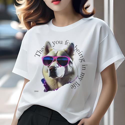 Tシャツ レディース 犬ファン 半袖 春夏 プリント カジュアル かわいい 人間用 フィットネス サングラス 秋田犬