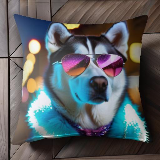 サングラス ハスキー ライト クッションカバー 45×45cm アニマル柄 おしゃれ 可愛い クッション本体付..