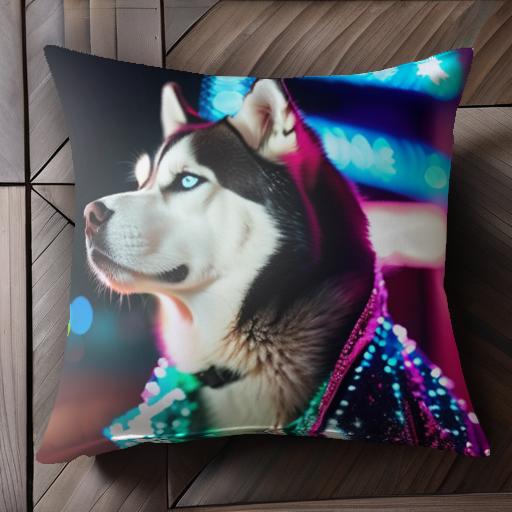 ネオン シベリアンハスキー ライト クッションカバー 45×45cm アニマル柄 おしゃれ 可愛い クッション..