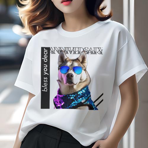 Tシャツ レディース 犬ファン 半袖 春夏 プリント カジュアル かわいい 人間用 フィットネス サングラ..