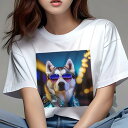 Tシャツ レディース 犬ファン 半袖 春夏 プリント カジュアル かわいい 人間用 フィットネス サングラス シベリアンハスキー ジャケット イルミネーション