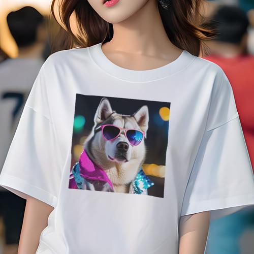 Tシャツ レディース 犬ファン 半袖 春夏 プリント カジュアル かわいい 人間用 フィットネス サングラス シベリアンハスキー ジャケット Tシャツ レディース 犬ファン 半袖 春夏 プリント カジュアル かわいい 人間用 フィットネス サングラス シベリアンハスキー ジャケット
