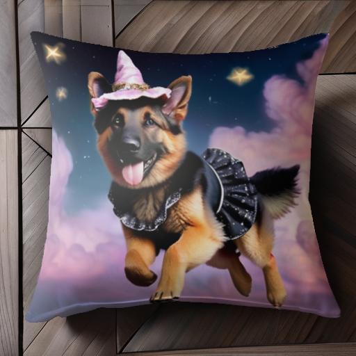 ハロウィン ジャーマンシェパード 魔法使いの帽子 星 雲 クッションカバー 45×45cm アニマル柄 おしゃれ 可愛い クッション本体付き 正方形