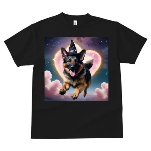 Tシャツ レディース 犬ファン 半袖 春夏 プリント カジュアル かわいい 人間用 フィットネス 魔法使いの帽子 ジャーマンシェパード 星 雲 ハート