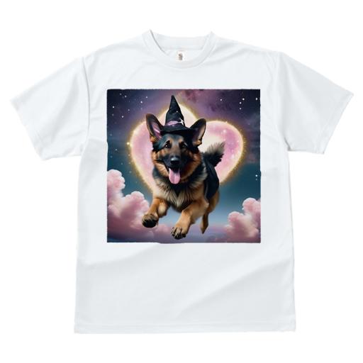 Tシャツ レディース 犬ファン 半袖 春夏 プリント カジュアル かわいい 人間用 フィットネス 魔法使いの帽子 ジャーマンシェパード 星 雲 ハート