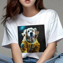 Tシャツ レディース 犬ファン 半袖 春夏 プリント カジュアル かわいい 人間用 フィットネス 宇宙 ゴールデンレトリバー 宇宙服 スペース(4)