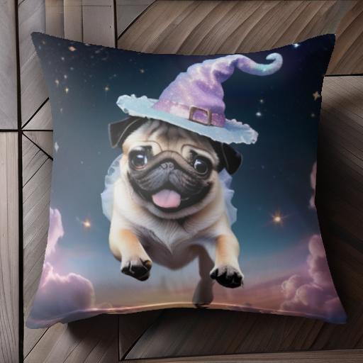 魔法使いの帽子 パグ 星 雲 クッションカバー 45×45cm アニマル柄 おしゃれ 可愛い クッション本体付き 正方形
