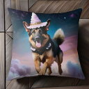 帽子 ジャーマンシェパード 雲 星空 クッションカバー 45×45cm アニマル柄 おしゃれ 可愛い クッション本体付き 正方形