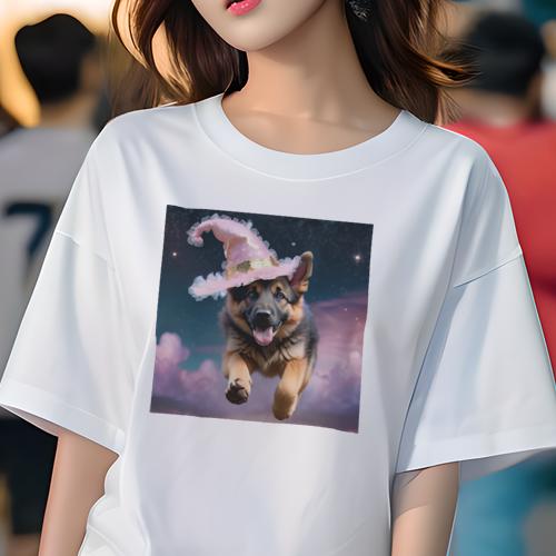 Tシャツ レディース 犬ファン 半袖 春夏 プリント カジュアル かわいい 人間用 フィットネス 帽子 ジャーマンシェパード 星空 雲 Tシャツ レディース 犬ファン 半袖 春夏 プリント カジュアル かわいい 人間用 フィットネス 帽子 ジャーマンシェパード 星空 雲