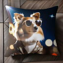 サングラス シェットランドシープドッグ ジャケット ライト キラキラ クッションカバー 45×45cm アニマル柄 おしゃれ 可愛い クッション本体付き 正方形